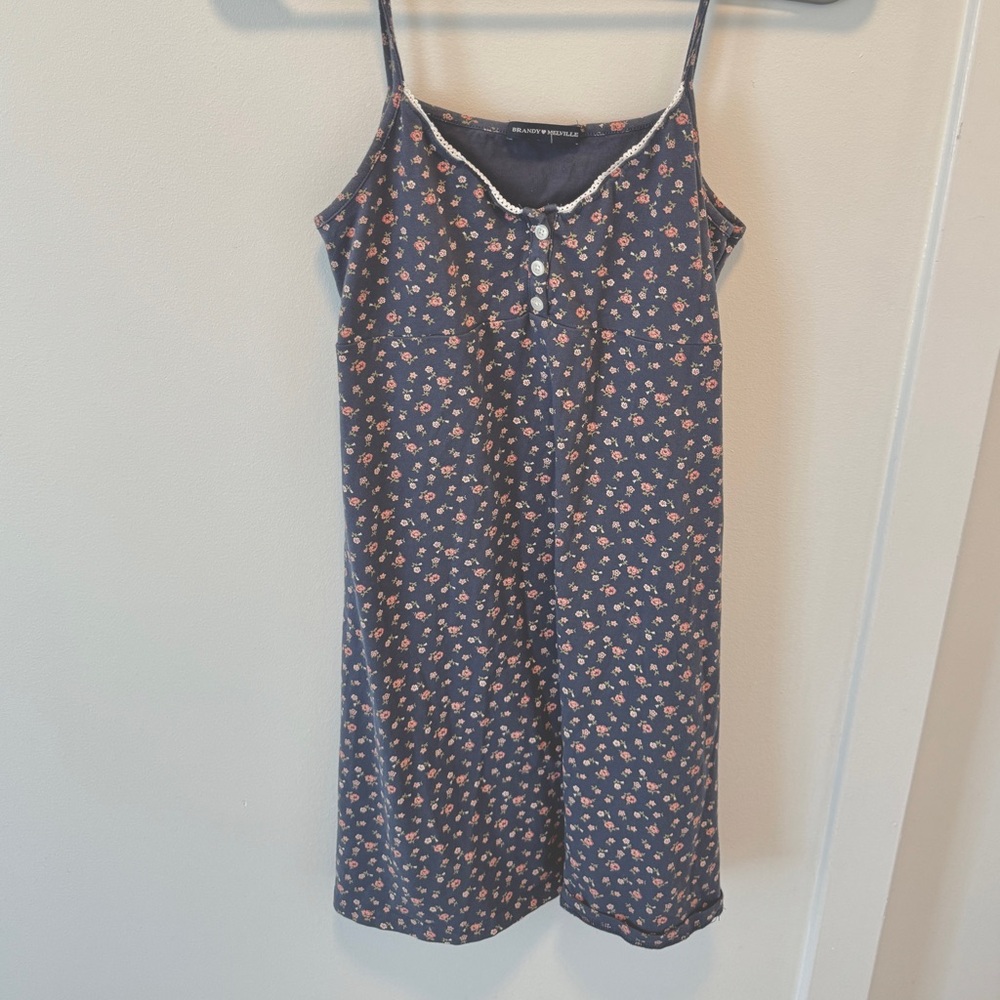 Brandy Melville Navy and Pink Floral Mini Dress